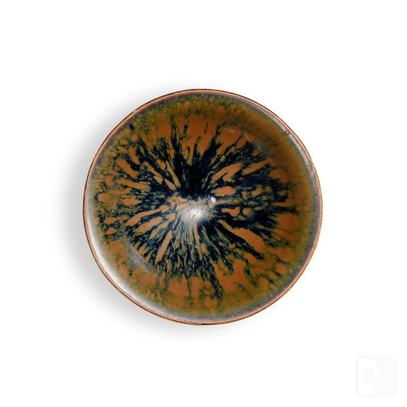 A russet-splashed black-glazed conical bowl, Northern Song - Jin dynasty | 北宋至金 黑釉醬花飛斑紋笠式盞